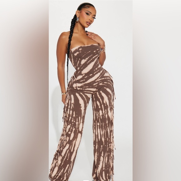 Fashion Nova Brown Tie-Dye Strapless Jumpsuit - Picture 1 of 7